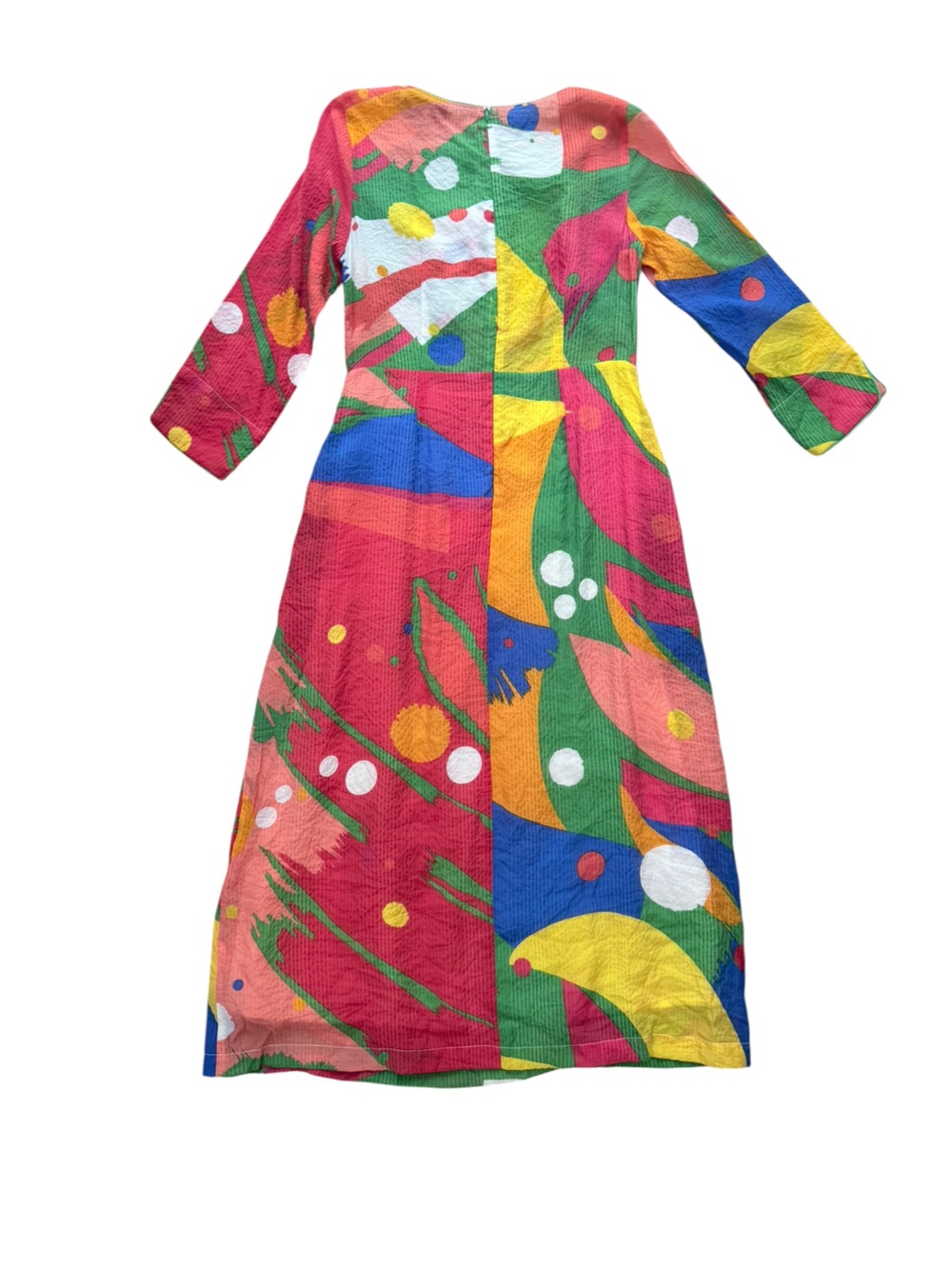 BURU Abstract Print Paint Strokes Midi Dress Colorful Statement size Medium